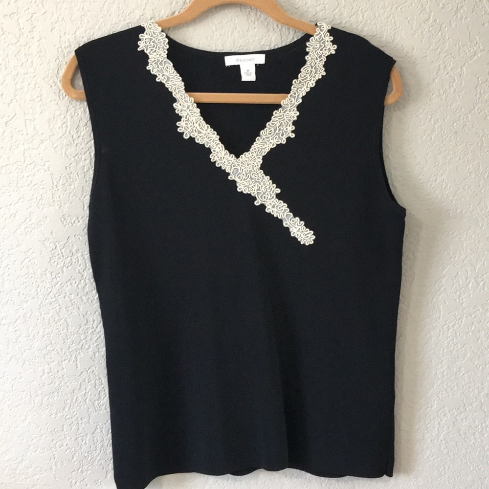 4/$25 Dressbarn black sleeveless embroidered trim